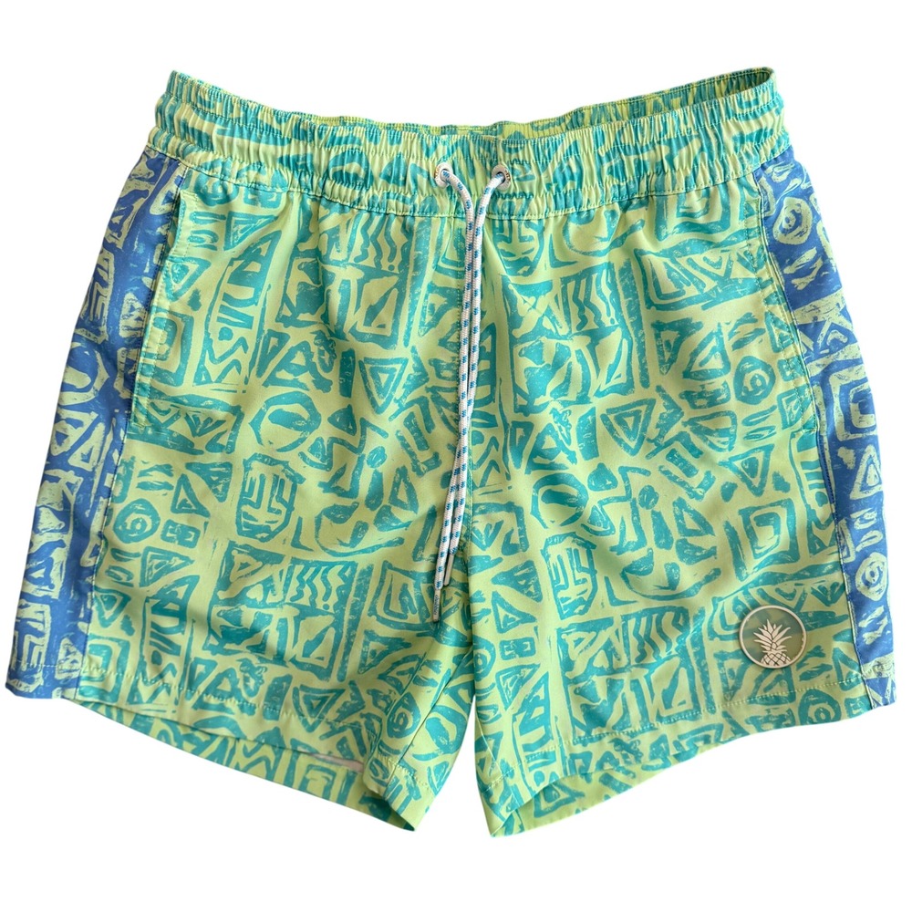 Chubbies Swim Trunks Small Green Blue Tiki Print 5.5 Inseam